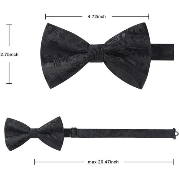 Bow Ties for Men Pretied Bow Tie Set Paisley Classic Bowties and Pocket Square - Picture 6 of 7